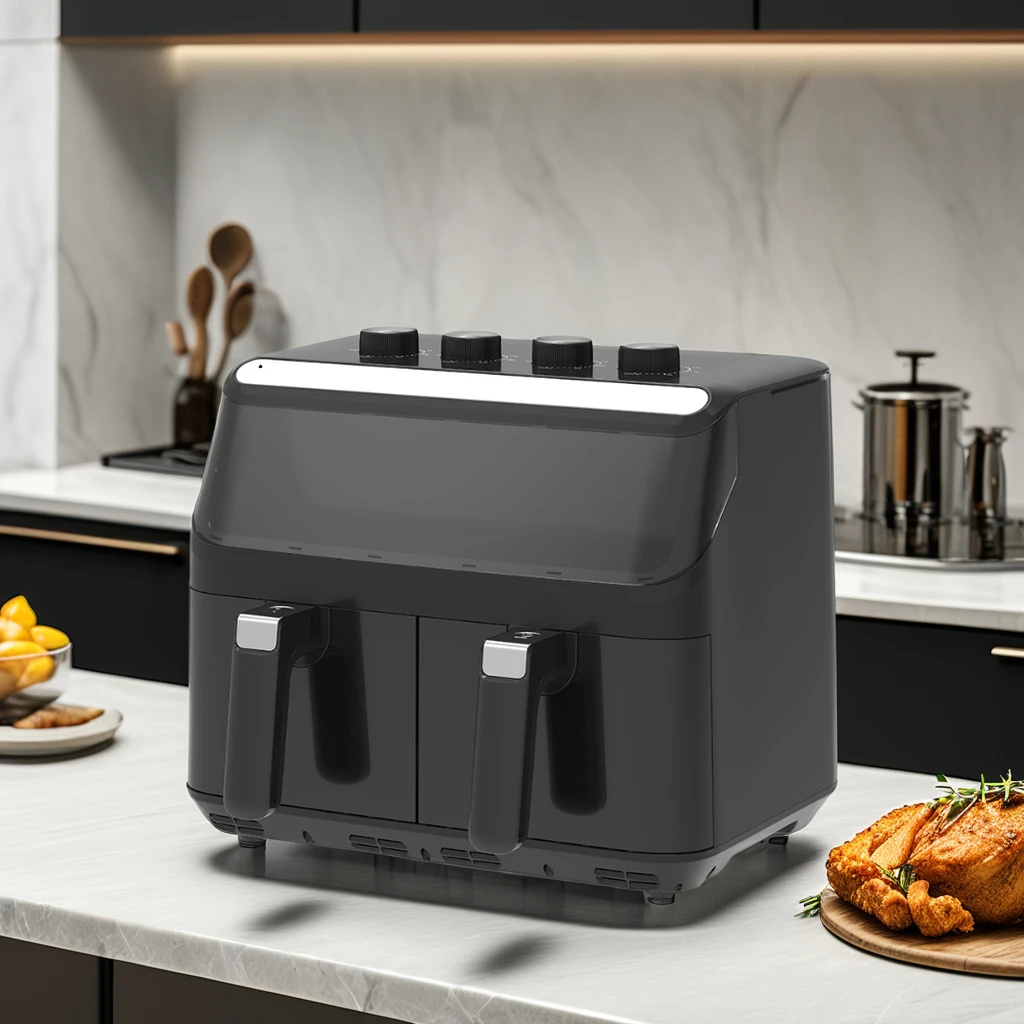 YYZG-800 Modern 2200W Max Power Electric Air Fryer Smart Digital Stainless Steel Double Touch Screen Oil-Free Cooking Accessory