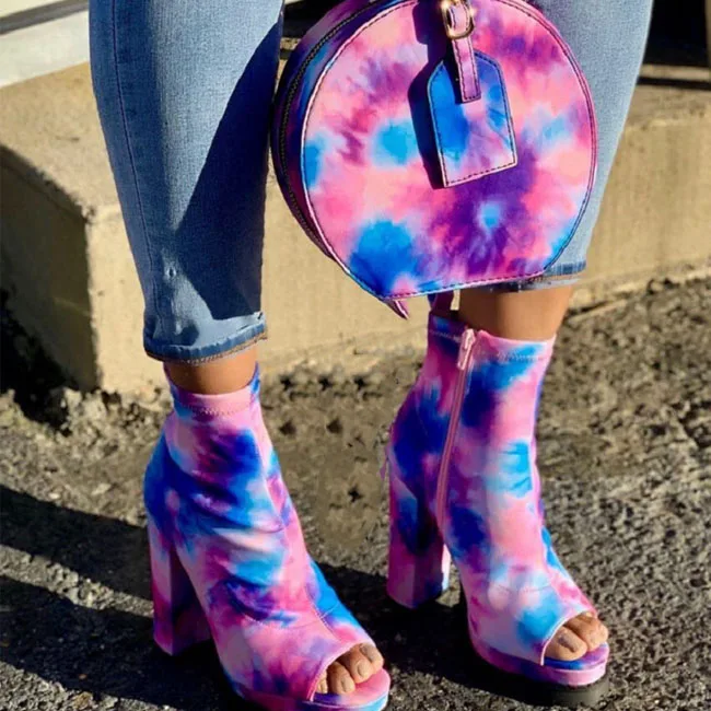Fashion Boots Women Tie-Dyed Casual Heel Shoes Fashion Gladiator Bootie In big size 6-11