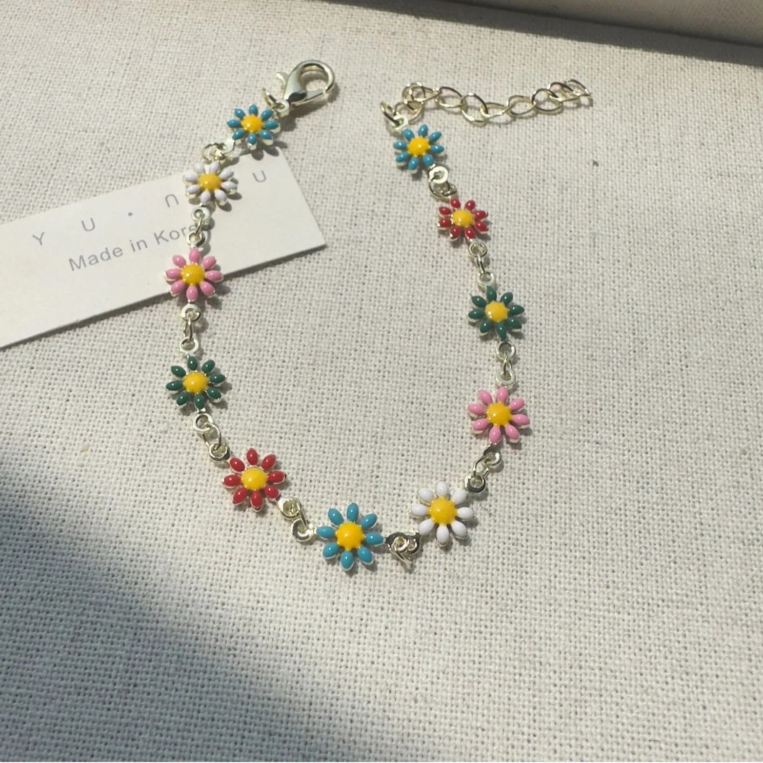 Colorful Niche Daisy Flower Bracelet and Necklace Set Women Fresh Style Ins Contrast Design Clavicle Chain Accessories