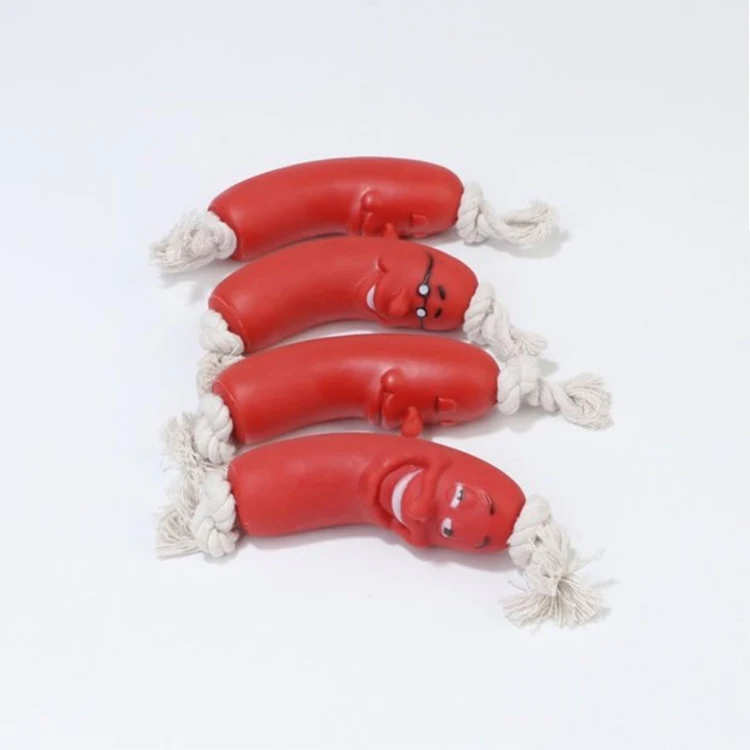 Wholesale Red Vinyl pet toy Hot Dog Squeaky puppy pet chew sausage dog toy