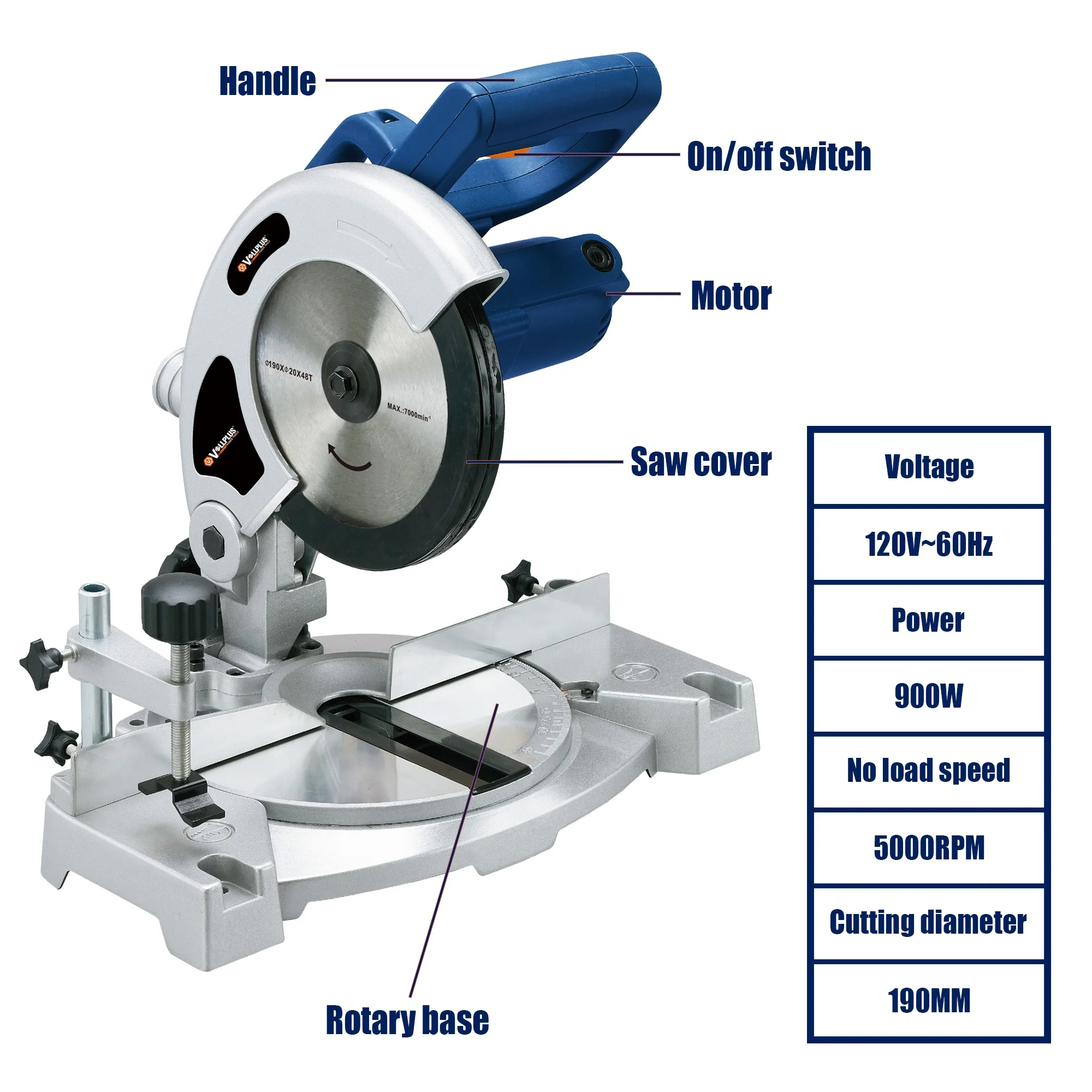 VOLLPLUS VPMS3001 900W  Aluminium Base Sliding Machine 120V Miter Saw