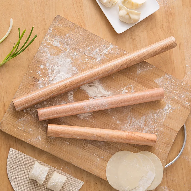Natural beech wood rolling solid wood size pressing pin household dumpling skin rolling pin knocking pin baking tool
