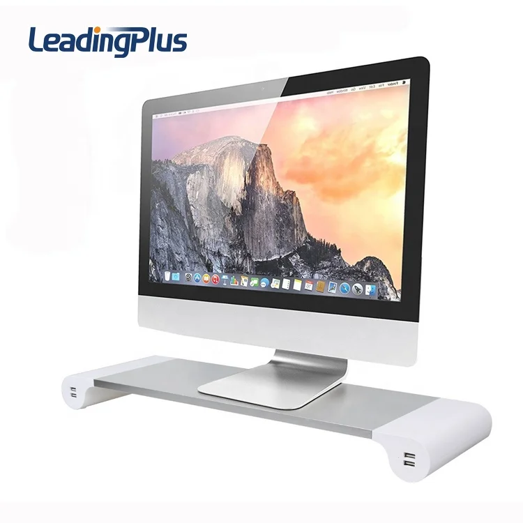 Aluminum monitor riser stand LCD Desk Notebook Table Aluminum Stand PC Laptop Monitor Stand  with 4 USB Charging Port