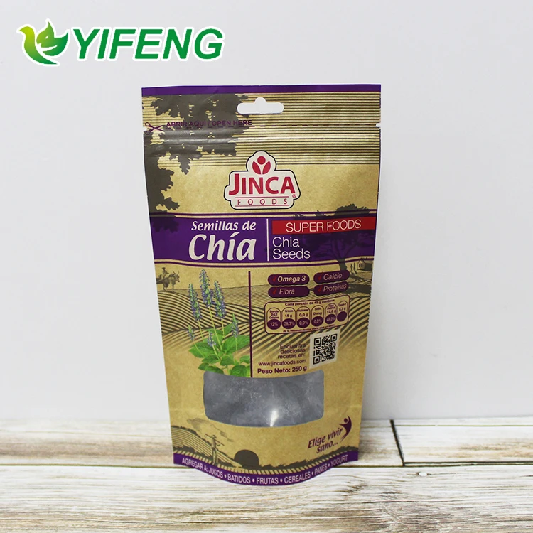 Custom Printed Biodegradable and Compostable PLA Zipper Food Packaging Pouch Kraft Paper Bag for Coffee Tea nut food