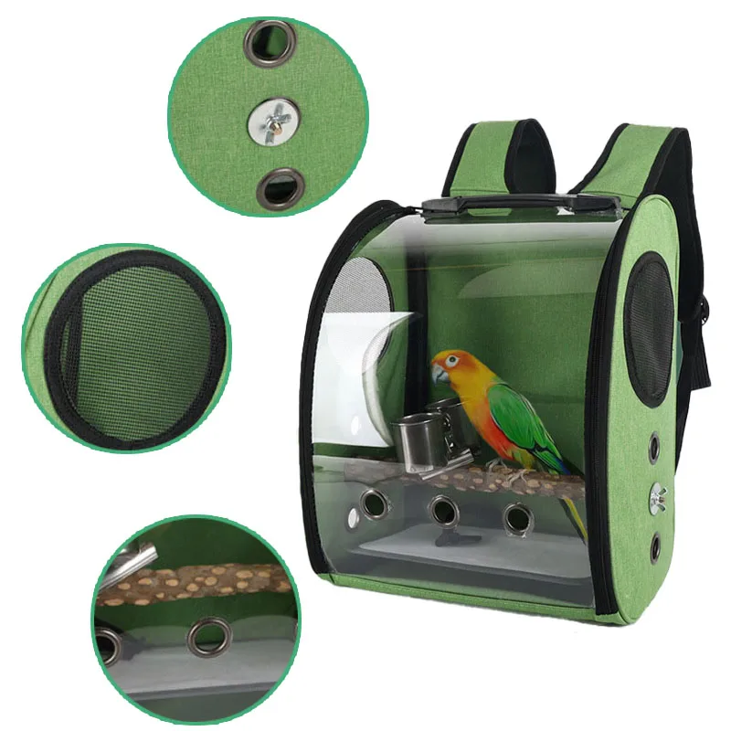 Parrot Birdcage Breathable Backpack Lightweight Outdoor Travel Pet Parakeet Hard Side Belt Bracket with Food Cup Birds Backpack