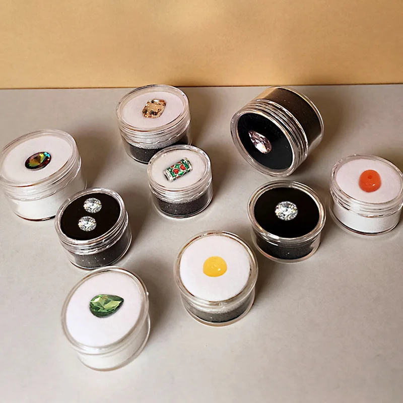 Crystal Plastic Mini Round Gemstone Display Box Loose Diamond Containers With Sponge