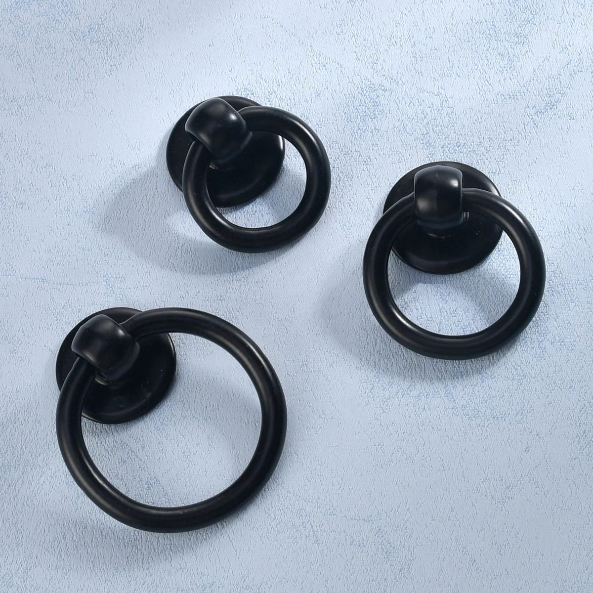 Black American Simple Drawer Small Handles for Wardrobe, Cabinet, and Closet Doors with Single Hole Round Rings