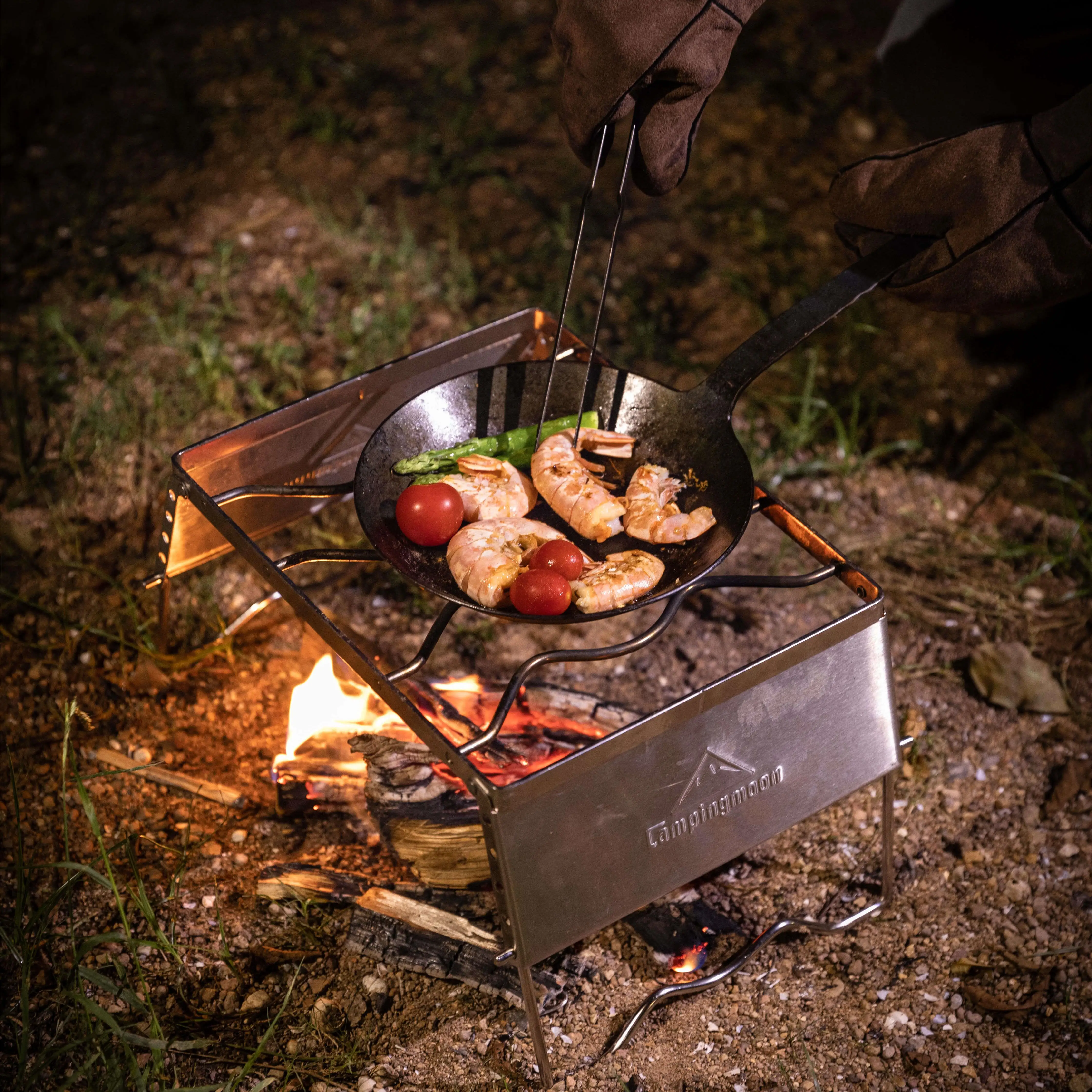 Outdoor Camping Multi-Function Windbreak Folding Storage Bracket Camping Console Stainless Steel Stove Rack BBQ Bracket