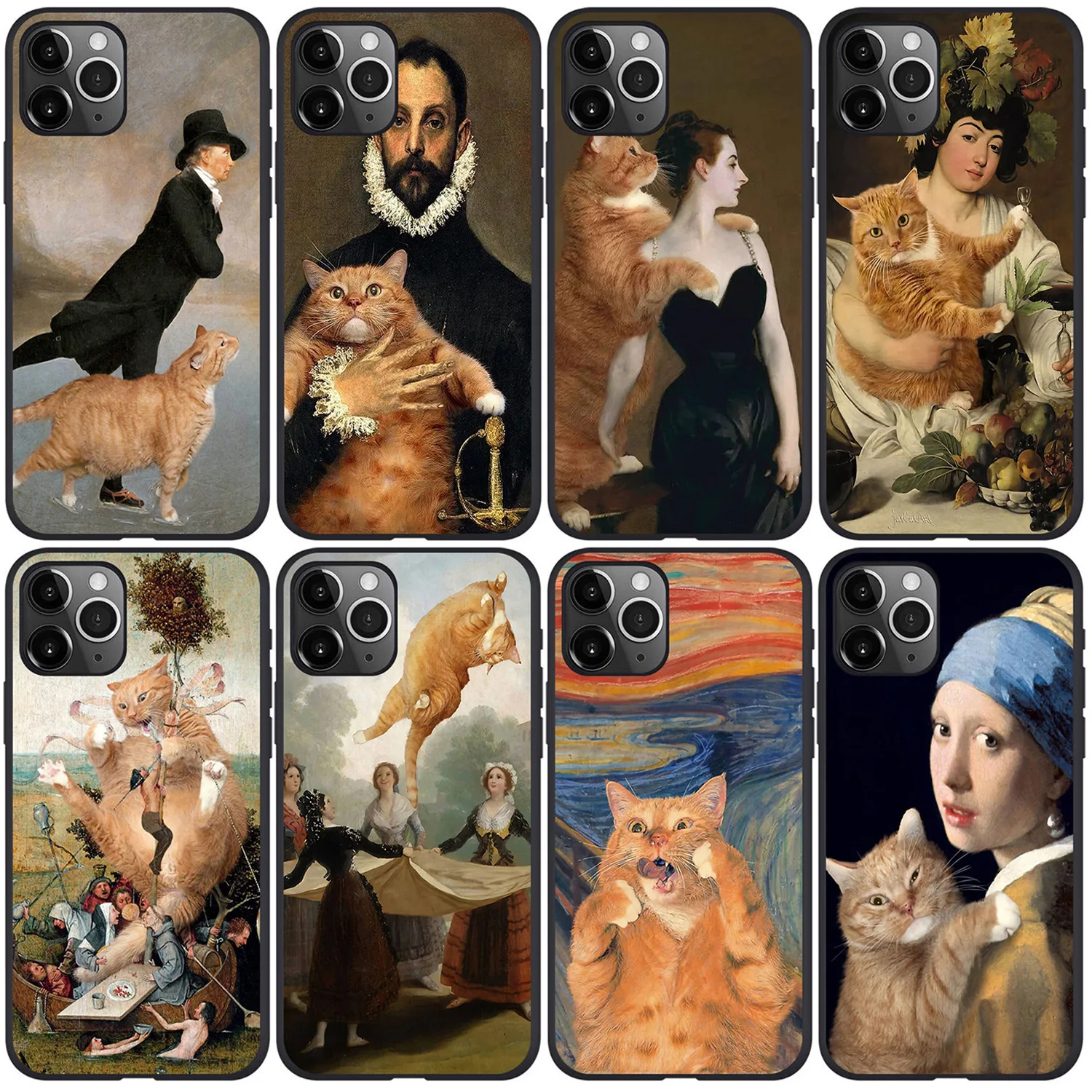 For iphone 7 8 plus X XS XR 11 13 Mini Pro Max Soft TPU Cartoon orange cat phone Case Protective Fully Cover Shell