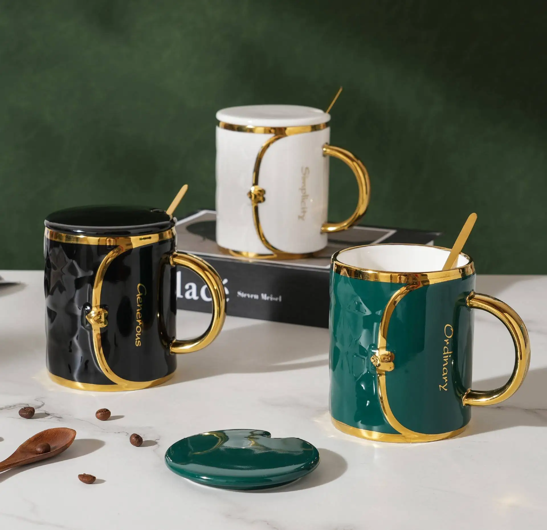 Custom Handbag Shape Mugs Coffee Cup Luxury Gold Rim Porcelain Coffee Tea Cup Set