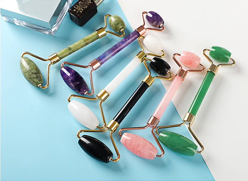 Private label manufacturer jade roller rose quartz for face massage facial roller