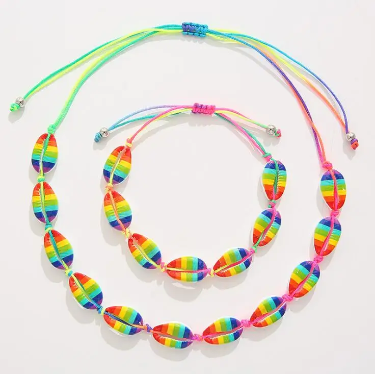 Bohemian Style Gay Pride Bracelet Rainbow Bracelet Colorful Shell Bracelet,Adjustable Size,Accept Custom Design,2PCS/Set