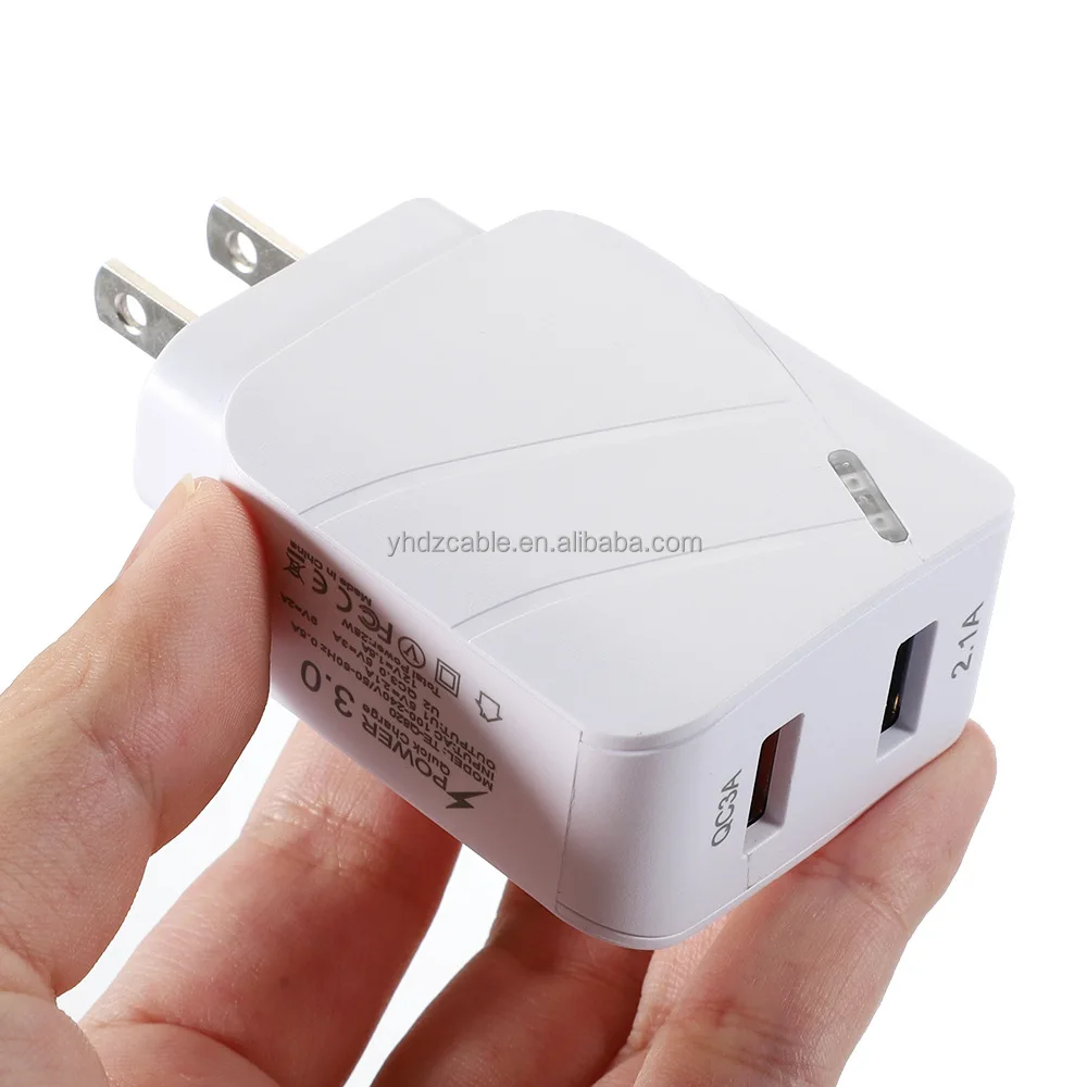 28W Luminous QC3.0+2.1A USB Mobile Phone Fast Charge Dual Port US EU Travel Wall Charger for iPhone 13 12