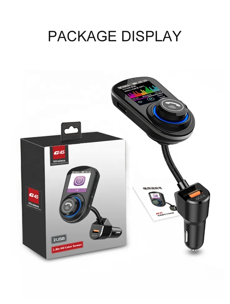 Voice wake-up Big screen Color Large Screen lossless Sound Dual USB Car Charger FM Transmitter Bluetooth Car Mp3 player