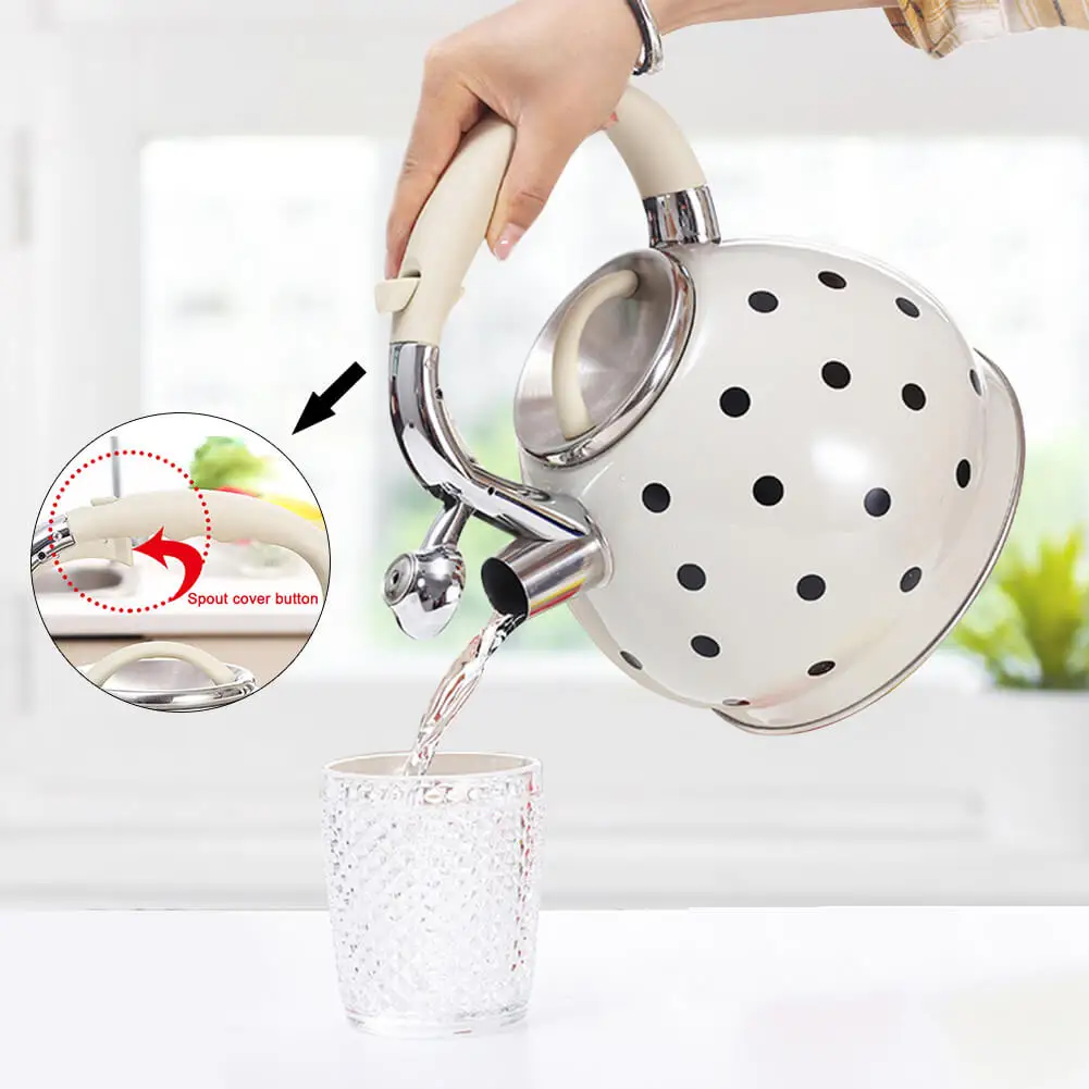
3.5L Stainless Steel Whistling Kettle Hemispherical Non-magnetic Flat-bottomed Pot Black Dot Pattern Whistle Teapot 