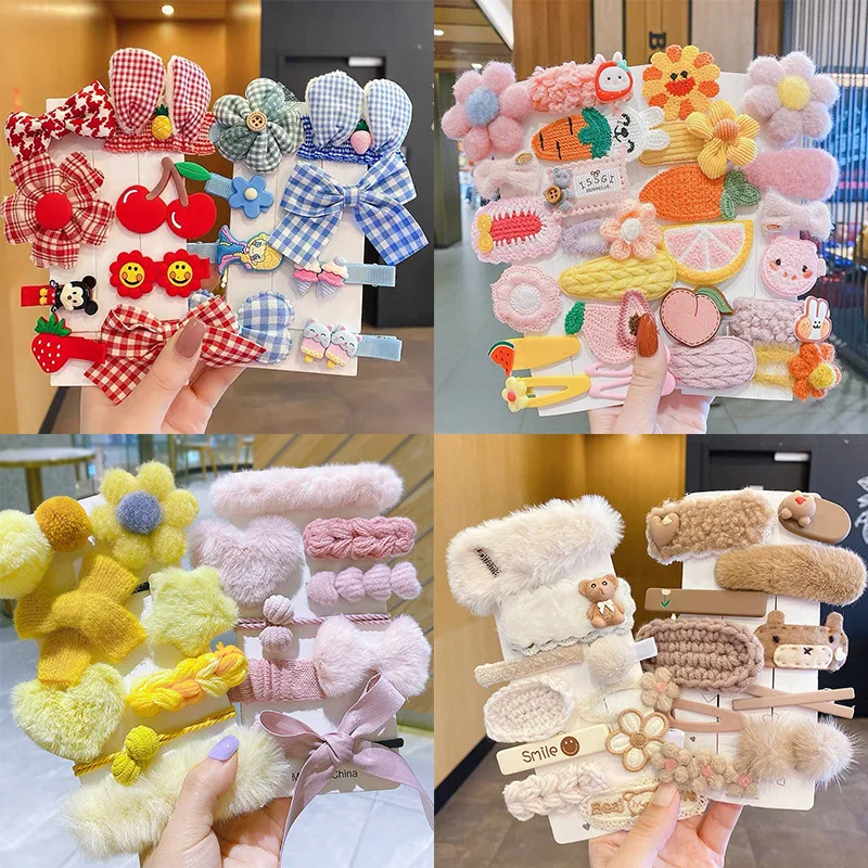 Wholesale  Kids Cute Princess Hair Accessories Hairpin Baby Girl Bow Hairpin Side Clip Plush Hairpin Set