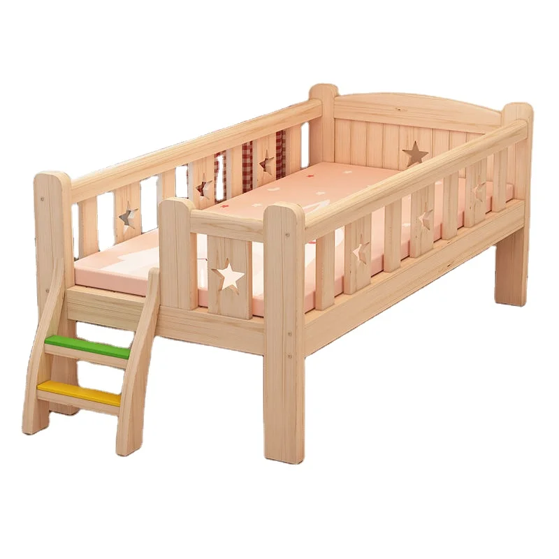 Adjustable solid wood fashion children furniture bed with guardrail splicing and expandable activity