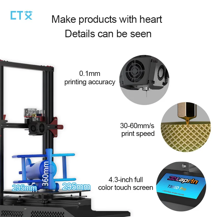 High Precision DIY FDM 3D Printer Machine Resume Printing Build Size 295x360x295mm High Speed 3d Printers