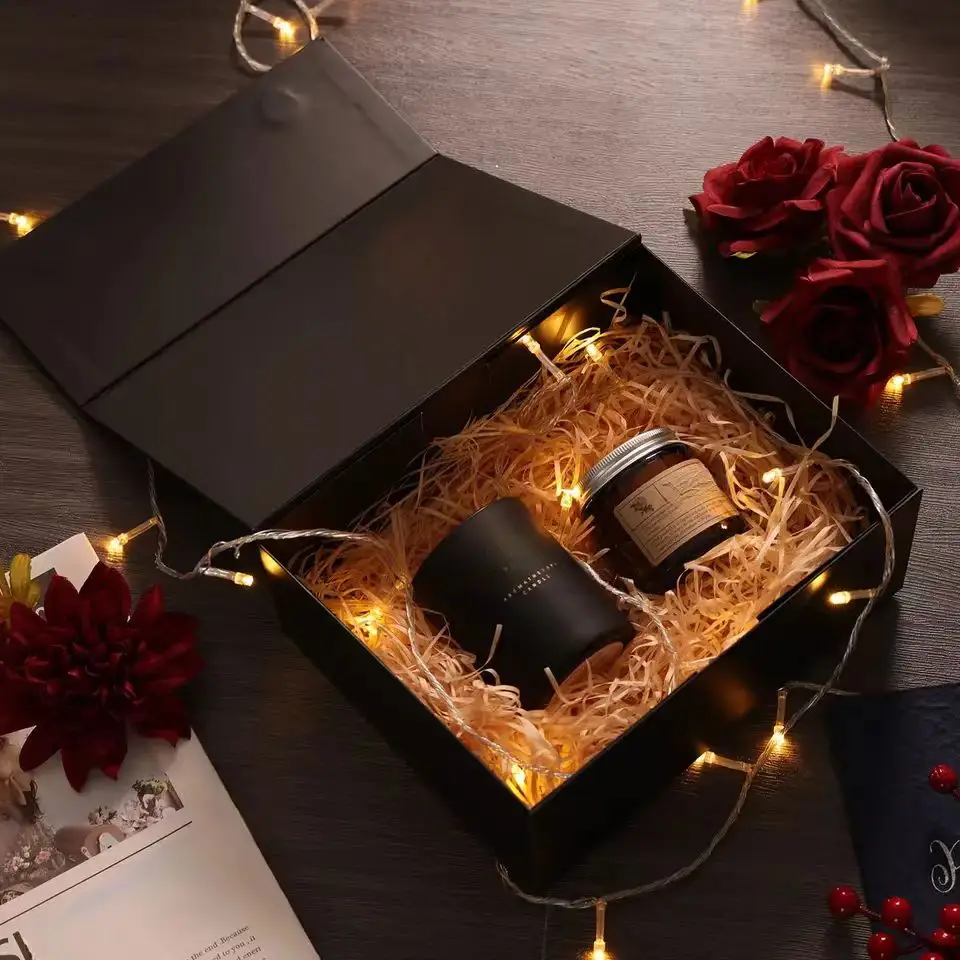 Wholesale Custom Logo Fancy Black Magnetic Cardboard Boxes Folding Gift Box With Lid