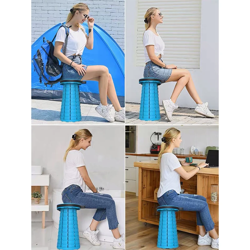 outdoor custom OEM lightweight easy portable plastic mini camp foldable step chair collapsible fold retractable telescopic stool