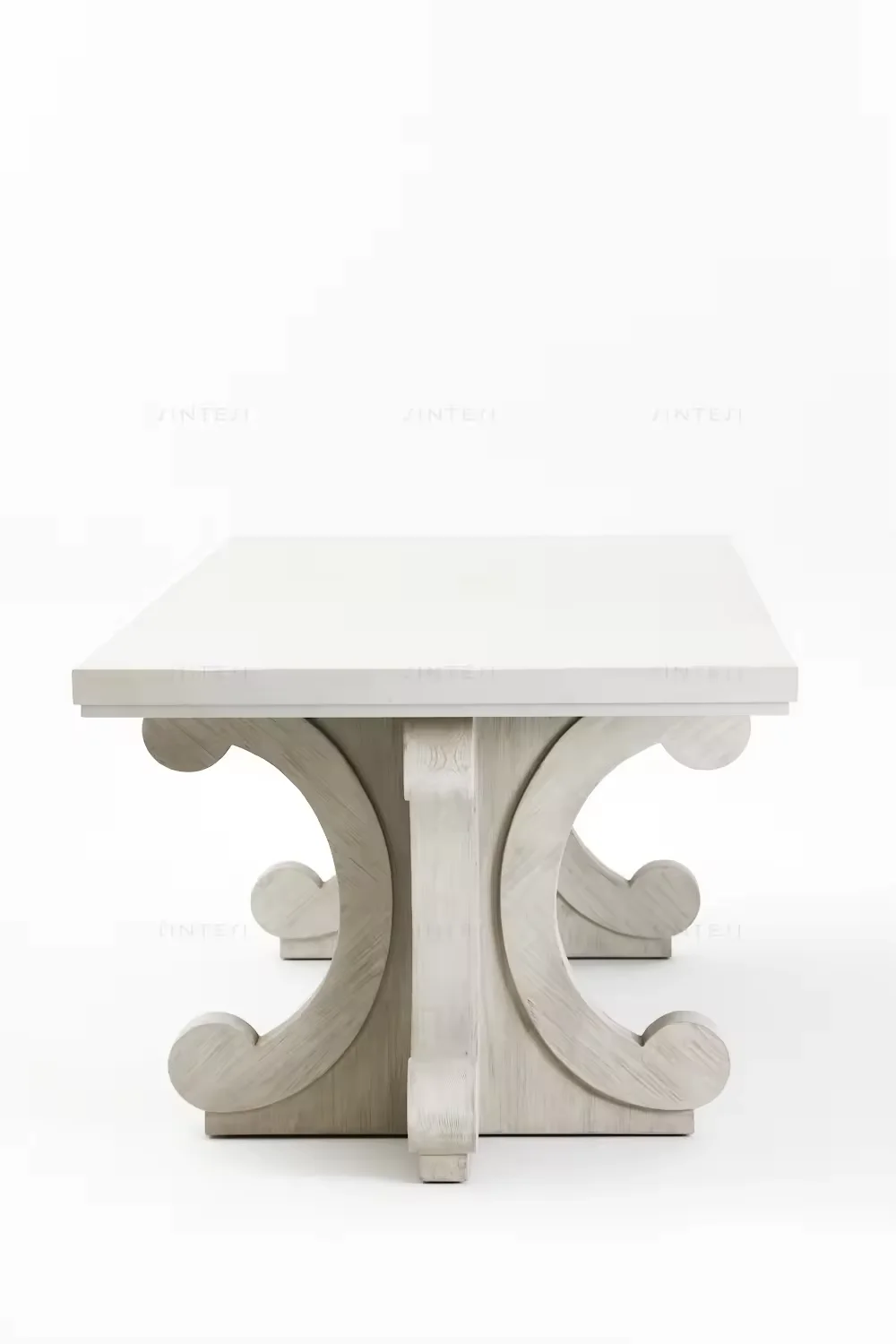 Classic 8-Seater White Pine Dining Table Set Natural Light Wooden Dining Room Furniture Farmhouse Hall Commercial Use Home Hotel