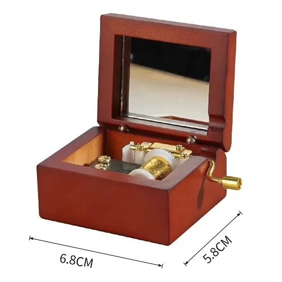 Ever Bright Japan Sankyo Movement DIY Lettering Rosewood Wood Square Hand Crank Music Box With Mirror