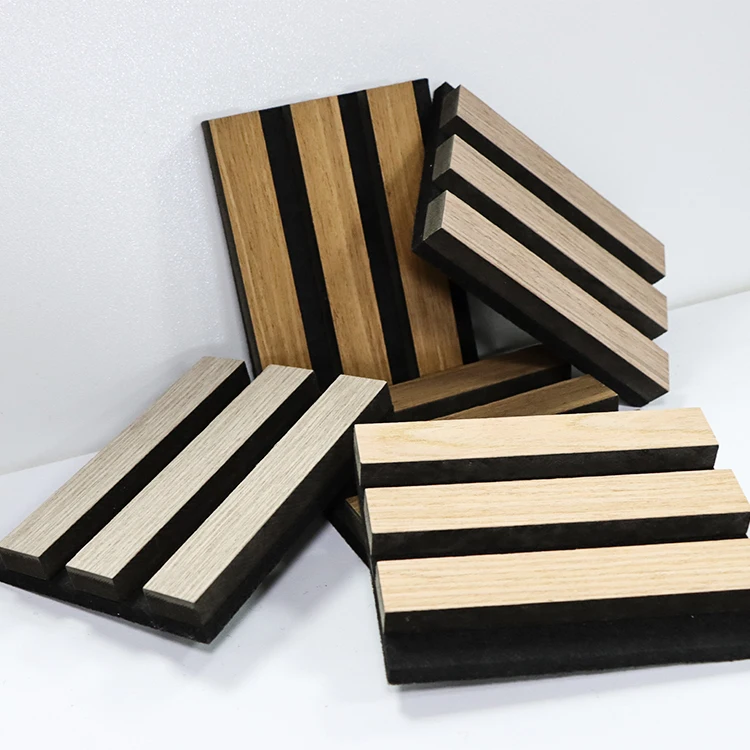 Natural Oak Veneer Finish  Acoustic Panel Wooden Slat Wall Perforated Fiber Acoustic Panel