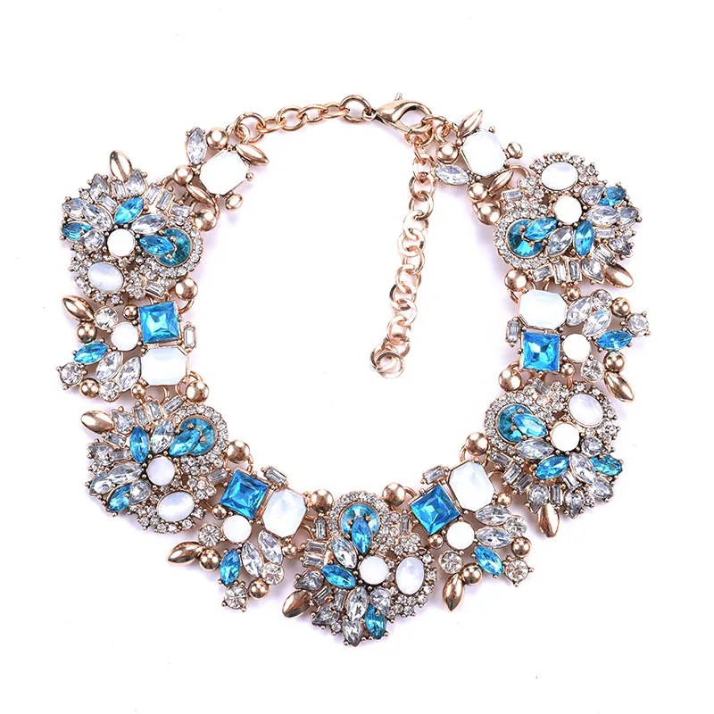 
2019 New fashion bling large crystal shiny stone party statement necklace for women 