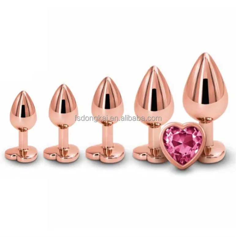 Dongkai  Gold Rose Pink Small Medium Large Big Set Crystal Heart Round Roinbow Metal Beads Anal Plug Jewelry Gem Insert Sexy Toy