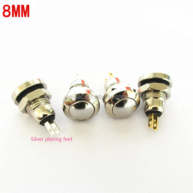 Silver point 8mm small miniature round metal button switch Waterproof self-reset power start doorbell switch Silver plating feet