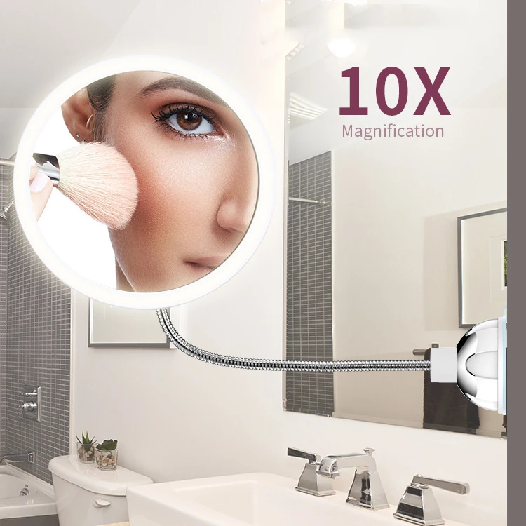 10XMagnifying touch screen dimmable Bathroom Vanity  Makeup Mirror with LED Light ,Adjustable Flexible  Goose neck Suction Cup