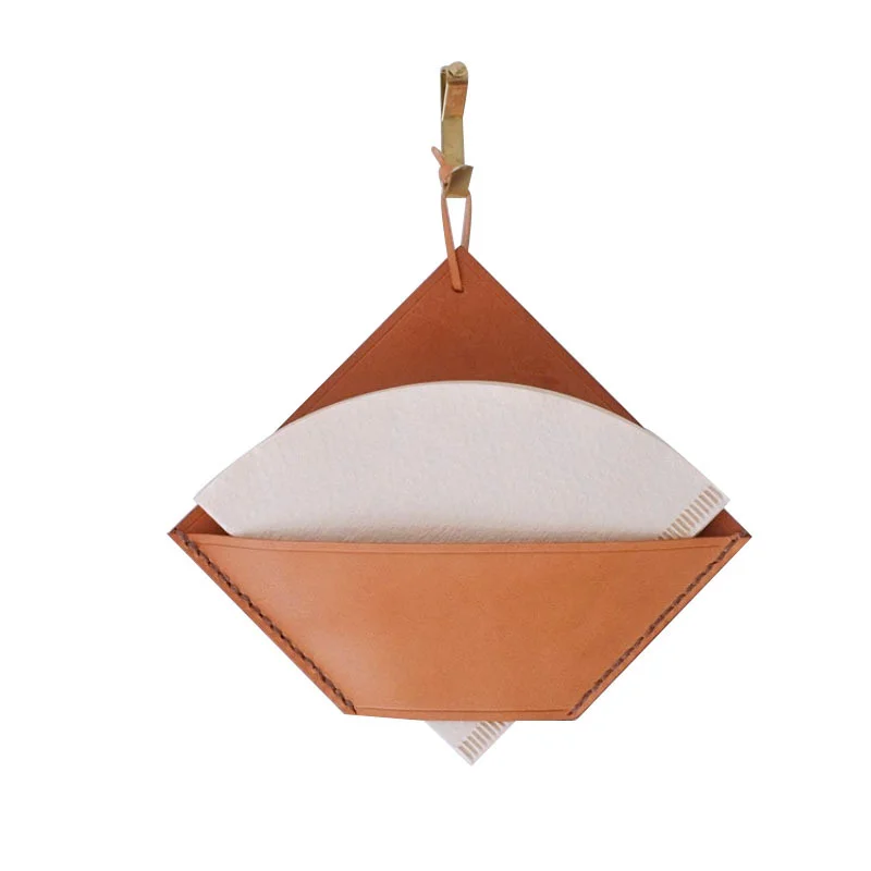 Leather filter paper V60 bag holder hanging travel portable  Filter Paper storage Bag logo custom