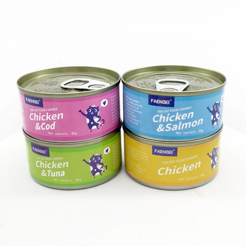 Factory Direct Supply 85g Chicken Tuna Cod Salmon Canned Cat Food Cat Treats