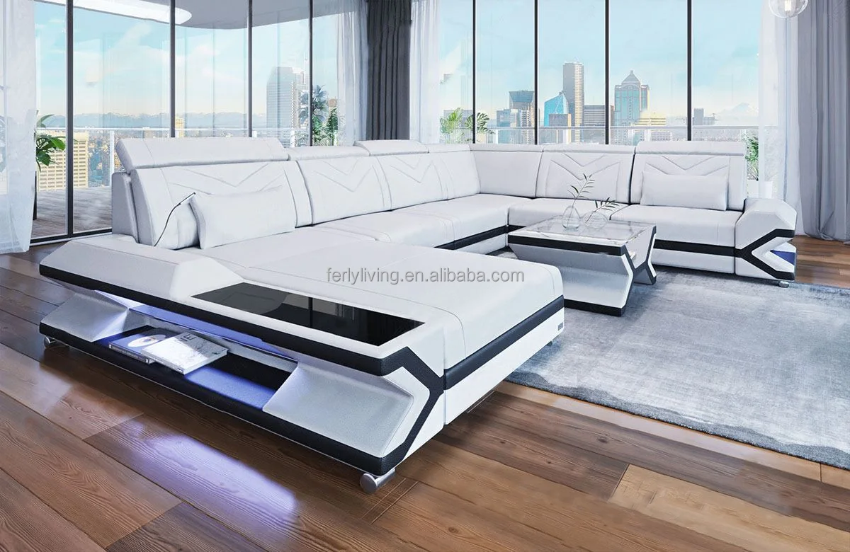 Simple Modern Living Room Business Led Creative Combination Furniture Leather Sofa