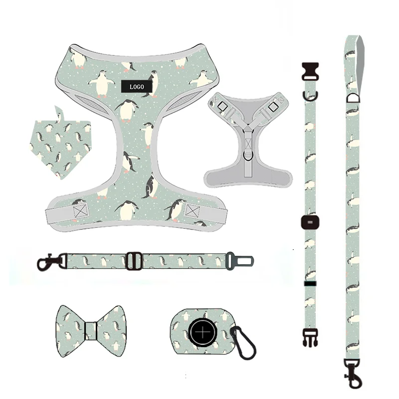 Amazon hot sale dog harness leash and collar and bandana set led dog harness