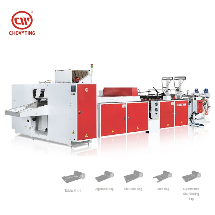 
high speed bottom seal C fold table cloth bag on roll machine with core plastic star seal rolling garbage bag making machine 