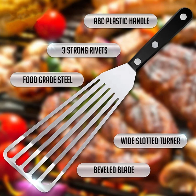 Dishwasher Safe Stainless Steel Slotted Fish Turner Set 11' & 13' 2-Piece Spatula for Frying & Grilling for Cooking