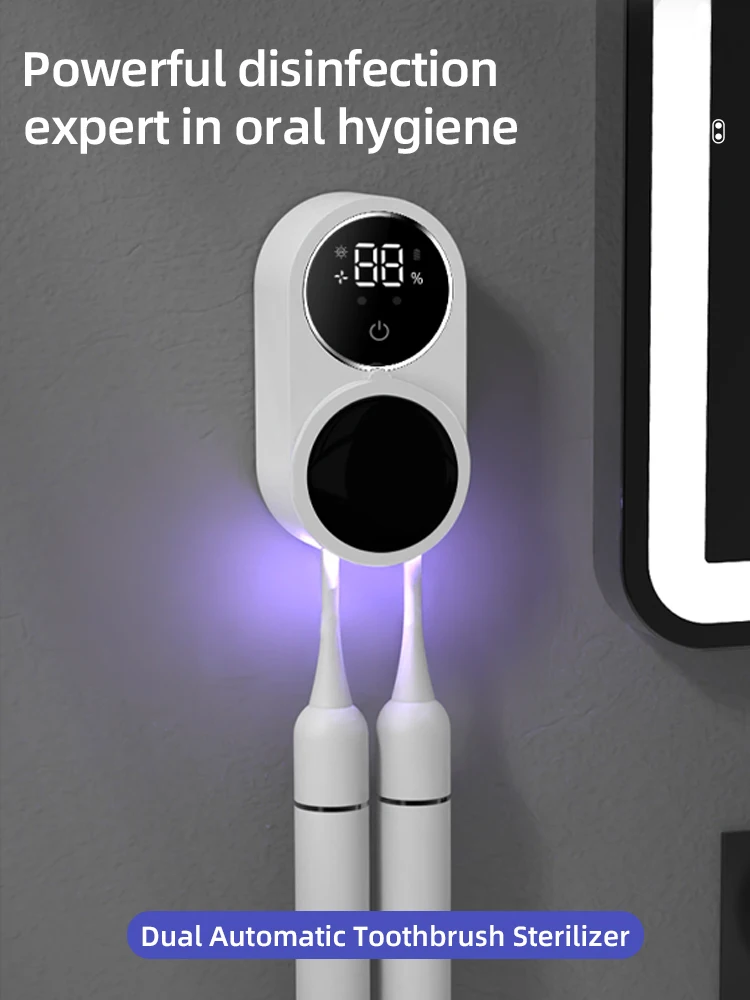 wall mounted Intelligent automatic sensing mini portable  toothbrush sanitizer USB rechargeable for two toothbrushes