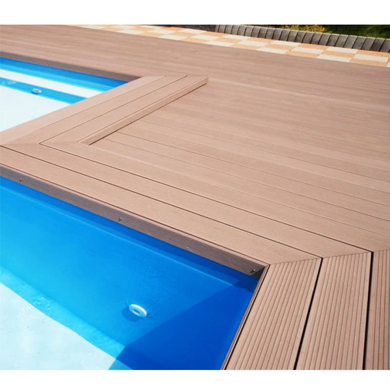 Traditional teak wood grain composite floor smooth decking tiles board composite TAP & GO wpc decking panel for exterior park