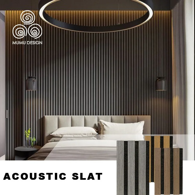 MUMU 3D Indoor Decorative Modern Wood Carved Sound Diffuser Wool Slat Plank Board Acoustic Wall Panel