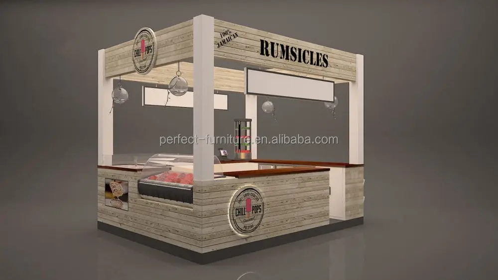 Natural wood popsicle display kiosk mall food gelato booth design with factory price