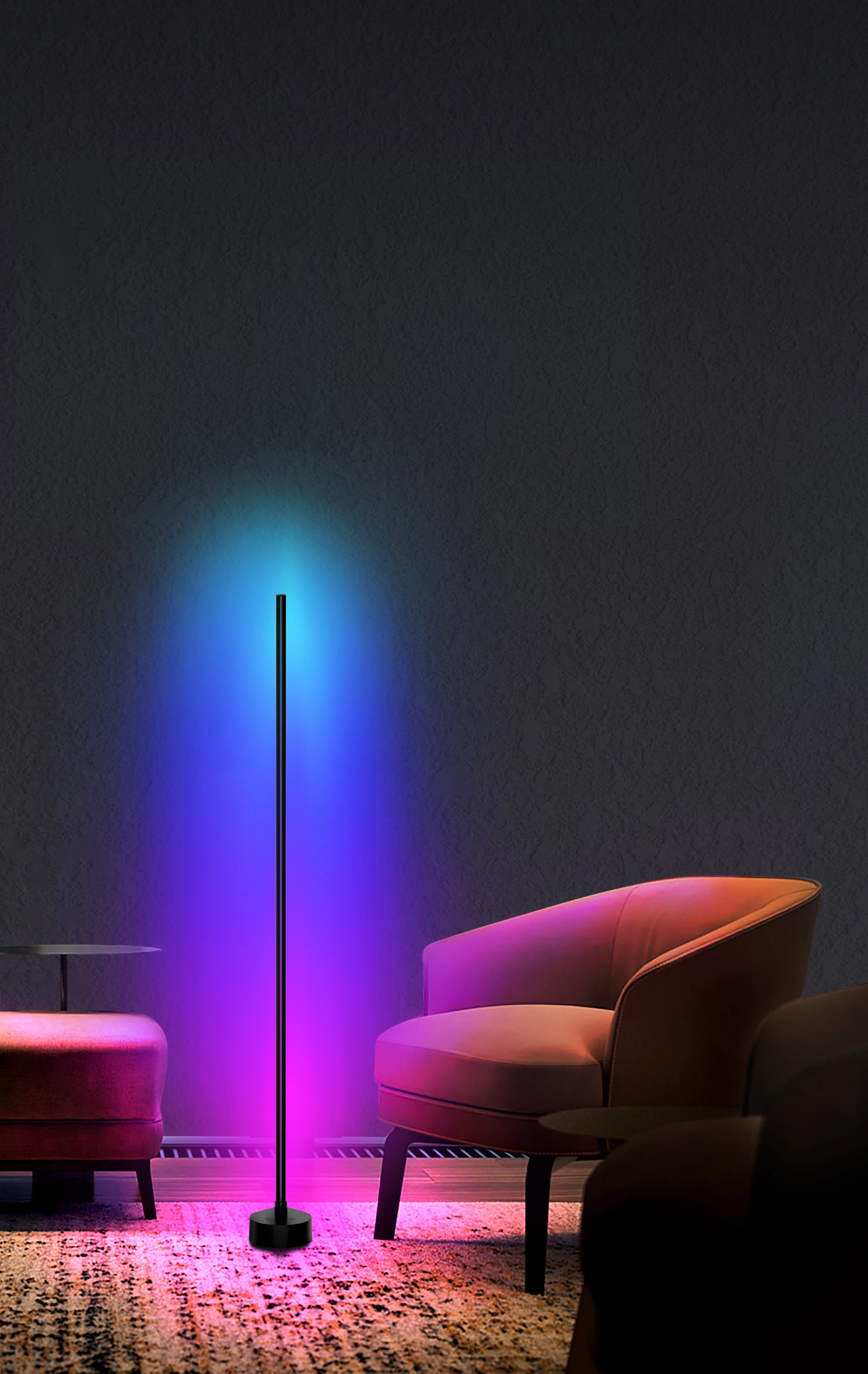 Color changing remote control floor lamp music sync multi color vibration sensor smart IC RGBWW floor game room music bar light