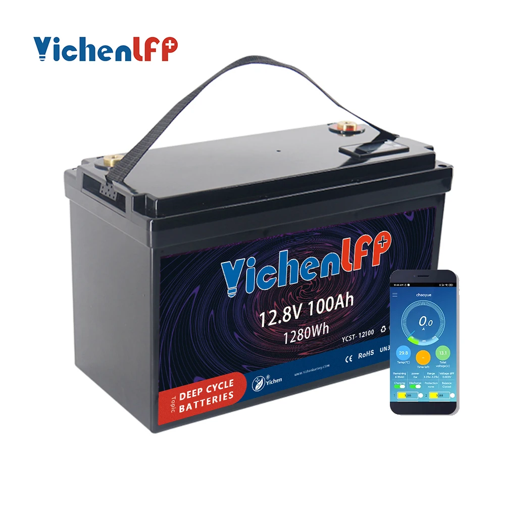 Smart 12V 100Ah Lithium LiFePO4 Deep Cycle Battery 12.8V with Mobile monitoring App support 4 Series and 4 Parallel