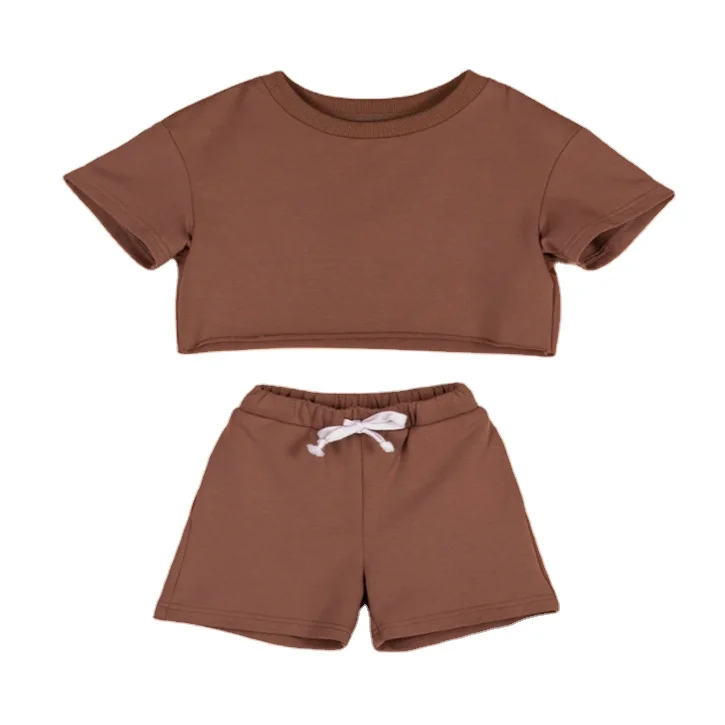 
2021 1y to 14y Cotton Custom Logo Casual Jogger Lounger Wear Set Plain Tracksuit Solid Blank top and Short Kids Clothing Set Boy 