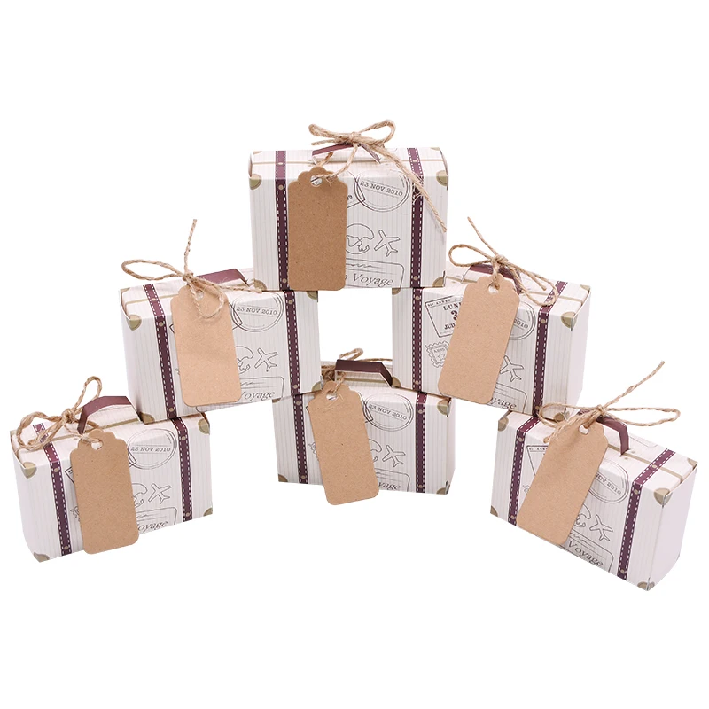 
10PCS DIY Candy Wedding Favors Travel Paper Gift Packaging Boxes with Handle Rope Tags Birthday Baby Shower Party Paper Box 