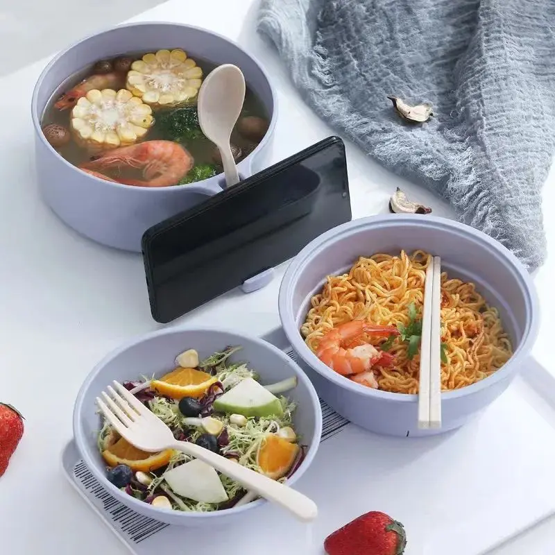 Microwave Ramen Bowl Cooker Set - Wheat Straw Instant Noodles Bowl with Handles Ramen Noodle Cooker with Spoon Chopsticks Fork
