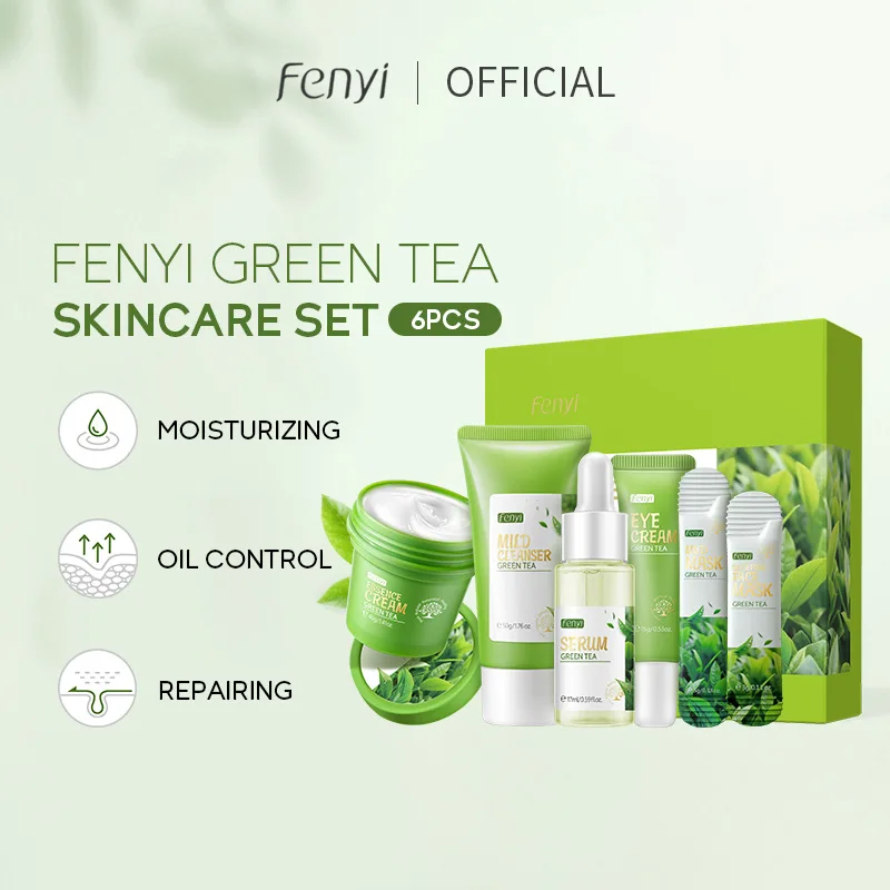 Wholesale Facial Cleanser Eye Cream Moisturizer Serum Anti Acne Face Beauty Small Vegan Green Tea Balance Skin Care Set Korea
