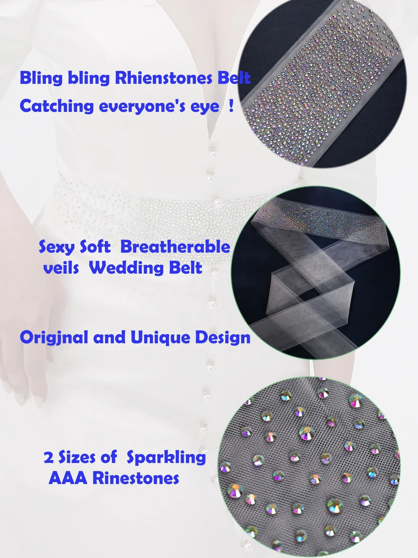 Rhinestone Custom Women Belt Wedding Dress Bridal Shower Belt Classic Handmade Diamond Fashion Silver Bride Magic OEM Pcs