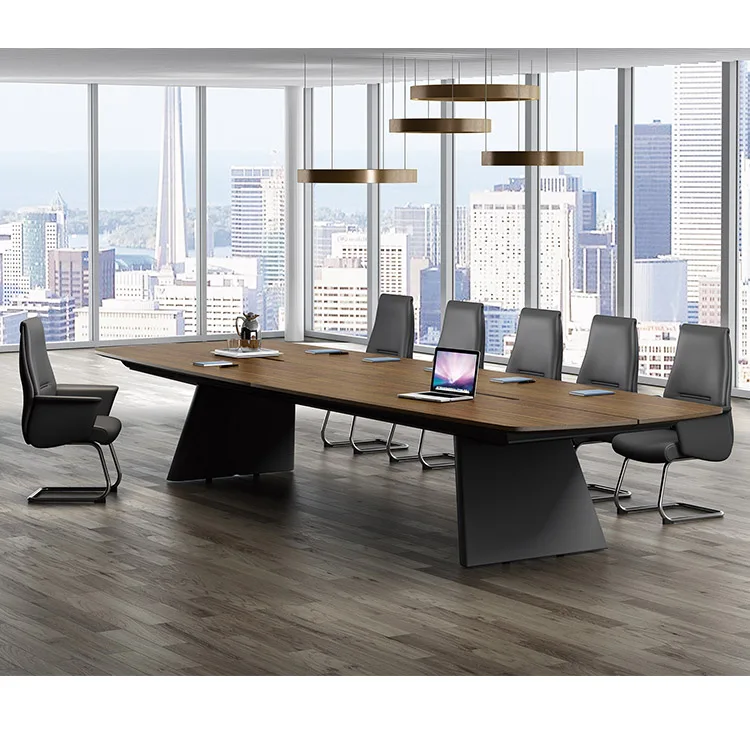 Customized long black meeting boardroom conference table for 16 people