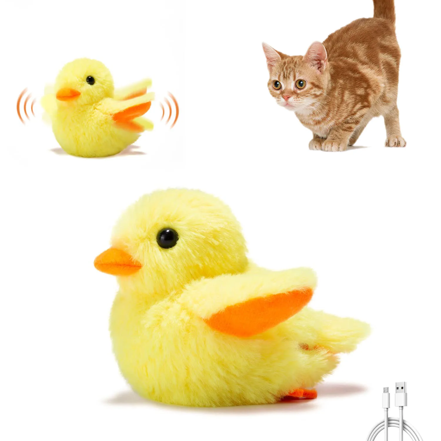 Petdom Cat Toys Rechargeable Flapping Duck Quack Chirping Beating Wings Kicker Touch Activated Kitten Plush Interactive Toys